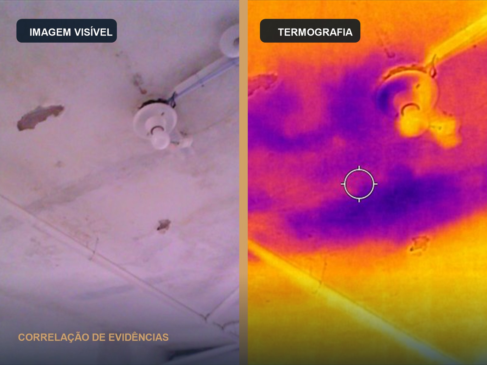 Comparação entre imagem visível e termografia de ponto de umidade
